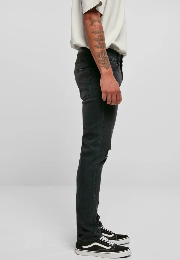 luxe soldes URBAN CLASSICS Jean Droit – Black Destroyed Washed 5