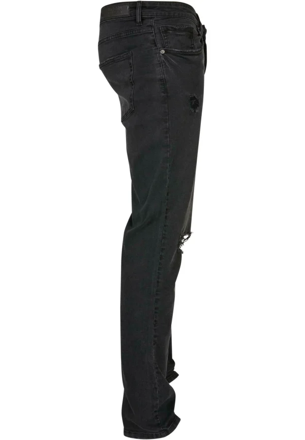 luxe soldes URBAN CLASSICS Jean Droit – Black Destroyed Washed 8
