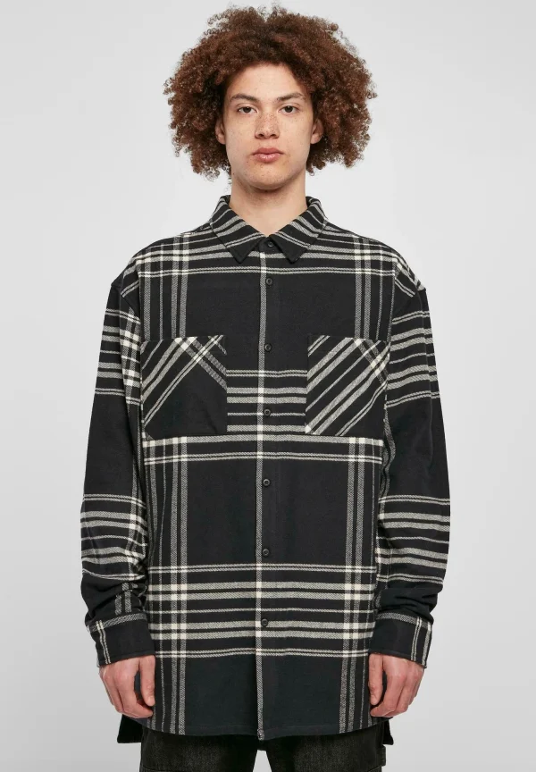 magasin solde URBAN CLASSICS Long Oversized Checked Summit – Chemise – Black 1