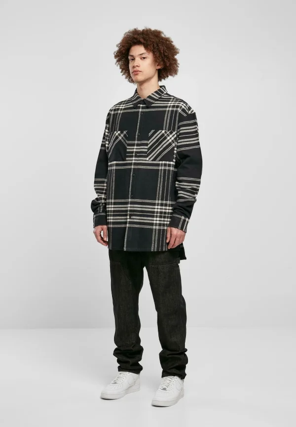 magasin solde URBAN CLASSICS Long Oversized Checked Summit – Chemise – Black 3