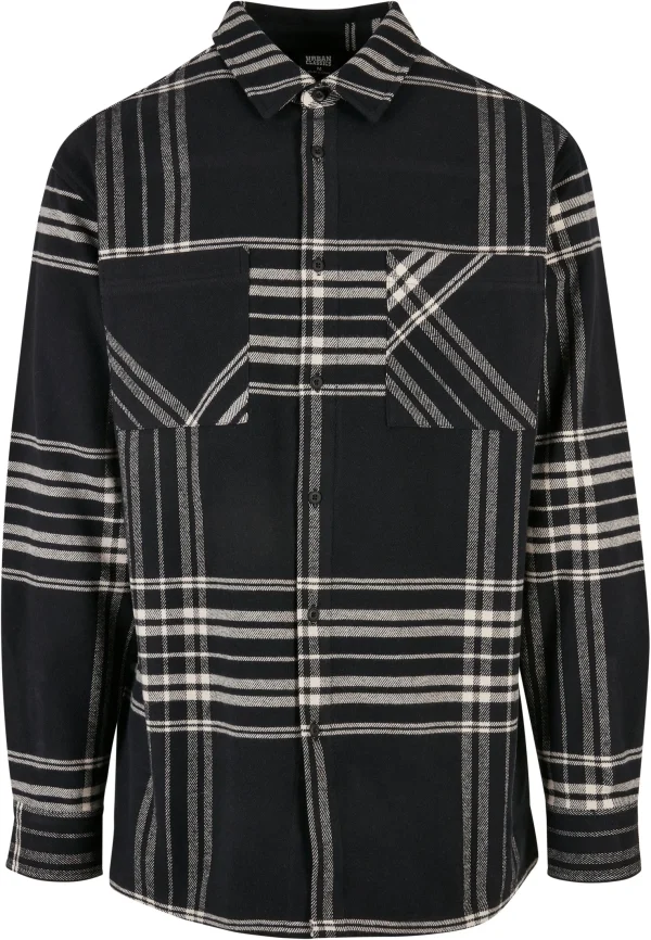 magasin solde URBAN CLASSICS Long Oversized Checked Summit – Chemise – Black 7