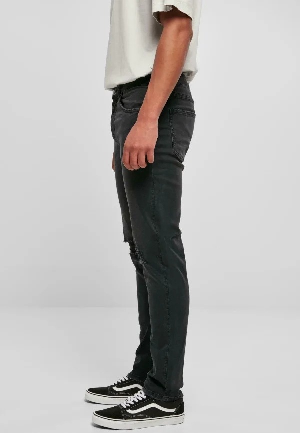 luxe soldes URBAN CLASSICS Jean Droit – Black Destroyed Washed 6